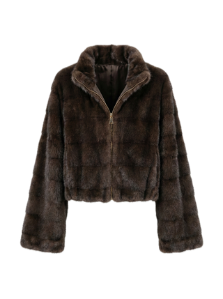 Brown fur jacket on a white background